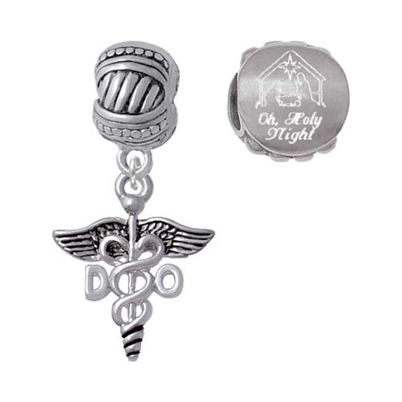 Silvertone Caduceus - DO Come Let us Adore Him Charm Beads (Set of 2)