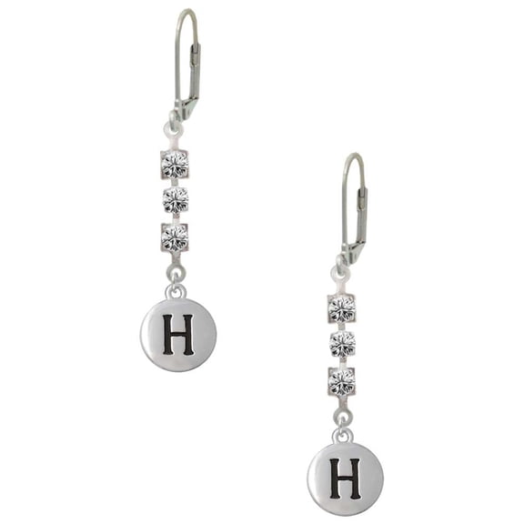 Silvertone Capital Letter - H - Pebble Disc - Crystal Madison Leverback Earrings