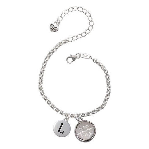 Silvertone Capital Letter - L - Pebble Disc - Sisters Are Best Friends Forever Engraved Bracelet