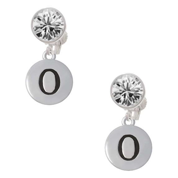 Silvertone Capital Letter - O - Pebble Disc - Clear Crystal Clip On Earrings