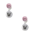 thumbnail image 1 of Delight Jewelry Silvertone Capital Letter - W - Pebble Disc - Pink Crystal Clip on Earrings, 1 of 5