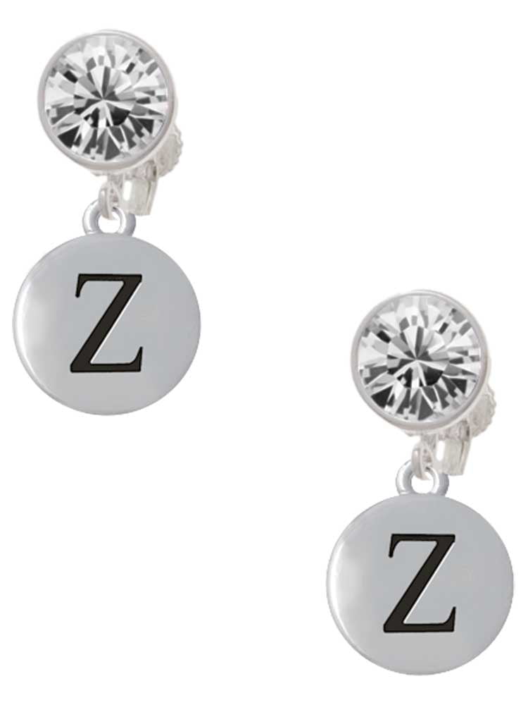 Silvertone Capital Letter - Z - Pebble Disc - Clear Crystal Clip On Earrings