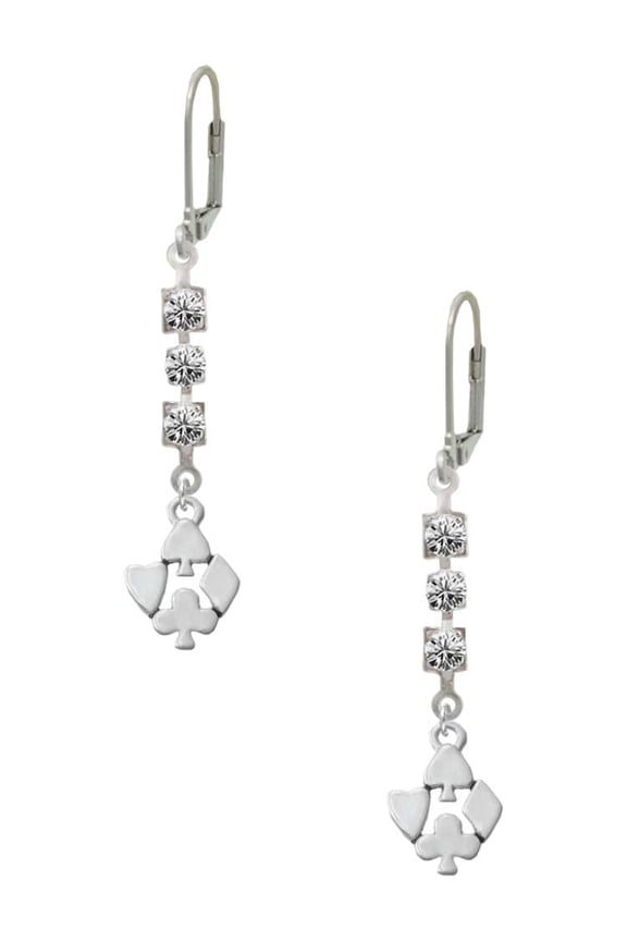 Silvertone Card Suits Crystal Madison Leverback Earrings