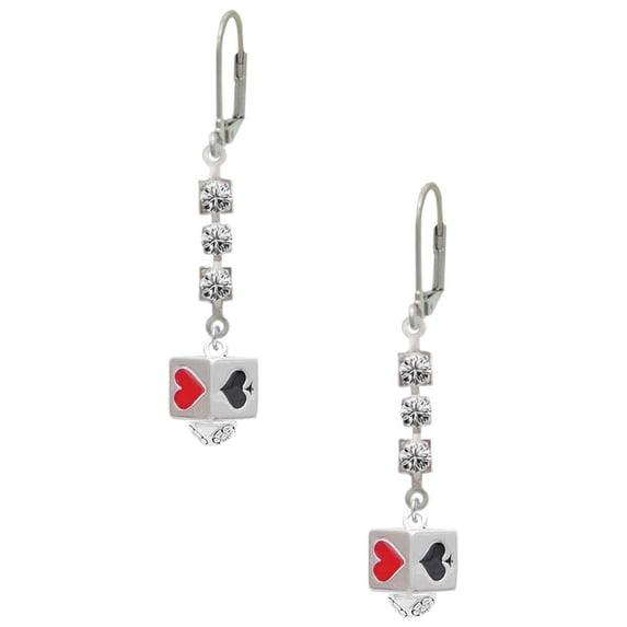 Silvertone Card Suits Square Spinner Crystal Madison Leverback Earrings