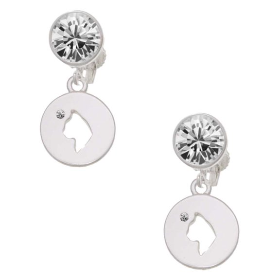 Silvertone Cat Head Silhouette Clear Crystal Clip On Earrings