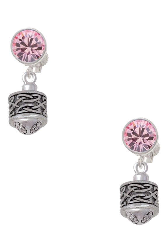 Silvertone Celtic Knot Band Spinner Pink Crystal Clip on Earrings