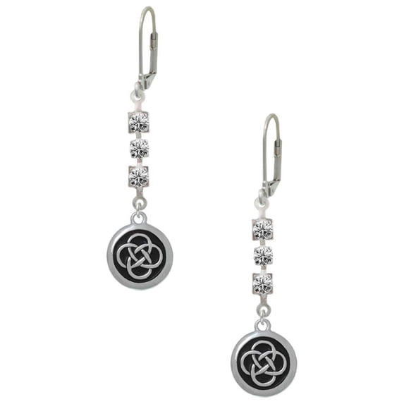 Silvertone Celtic Knot in Black Circle Crystal Madison Leverback Earrings