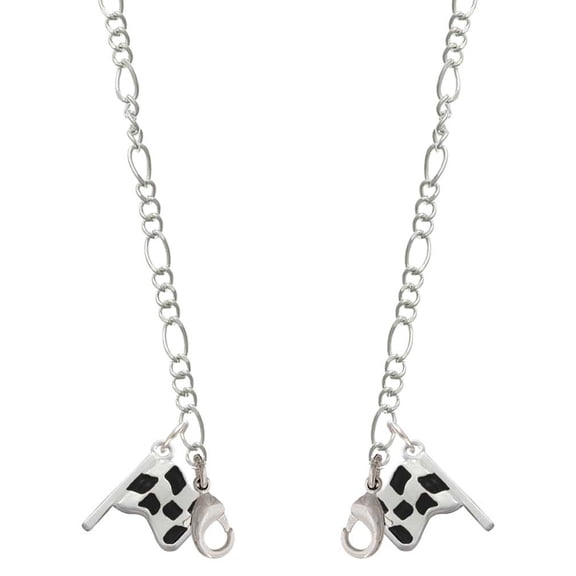 Silvertone Checkered Race Flag Silvertone Face Mask Necklace