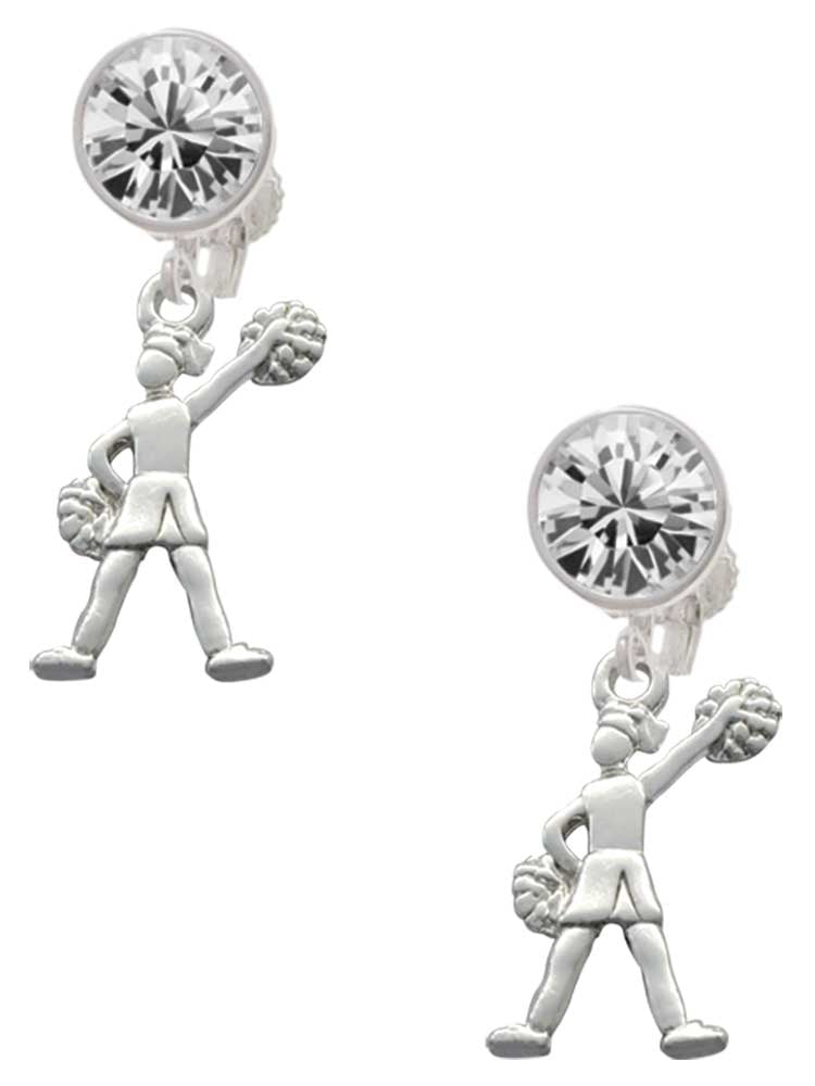 Silvertone Cheerleader - Standing Clear Crystal Clip On Earrings