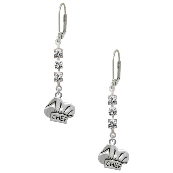 Silvertone Chef Hat Crystal Madison Leverback Earrings