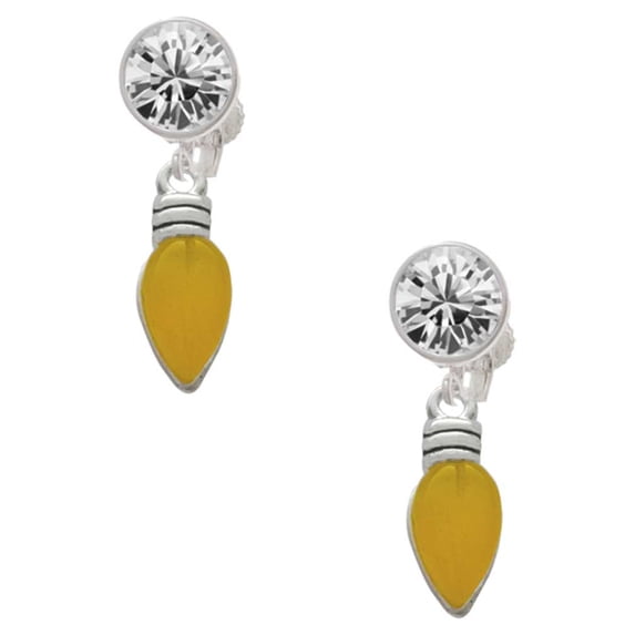 Silvertone Christmas Lights - Hot Yellow Resin Clear Crystal Clip On Earrings