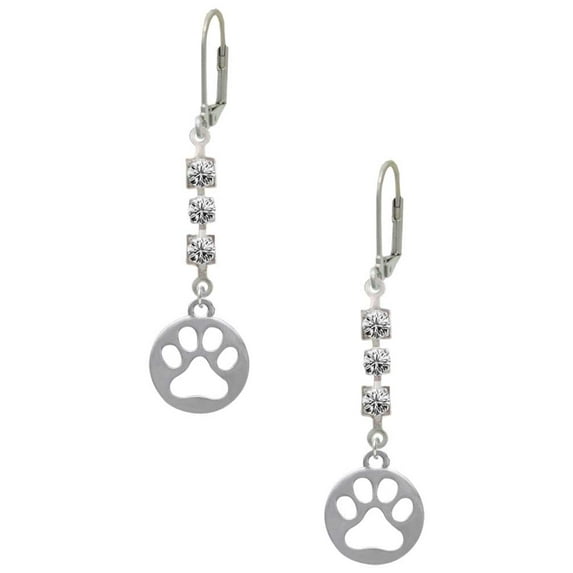 Silvertone Circle with Cut Out Paw Crystal Madison Leverback Earrings