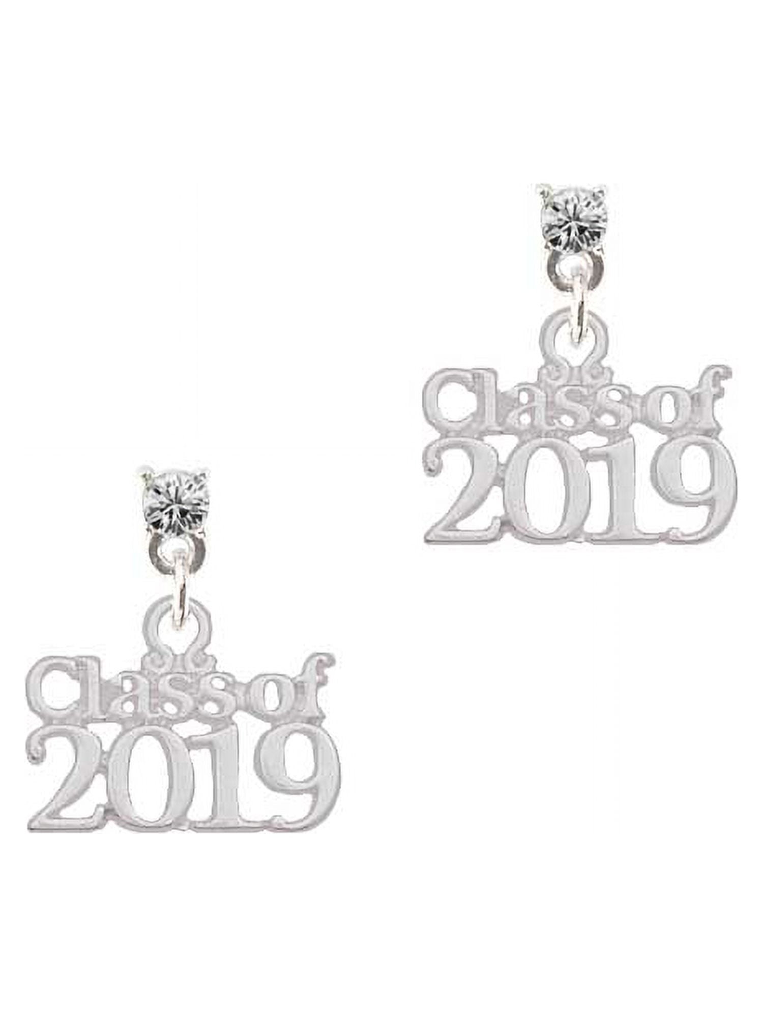 Silvertone Class of 2019 Clear Crystal Post Earrings