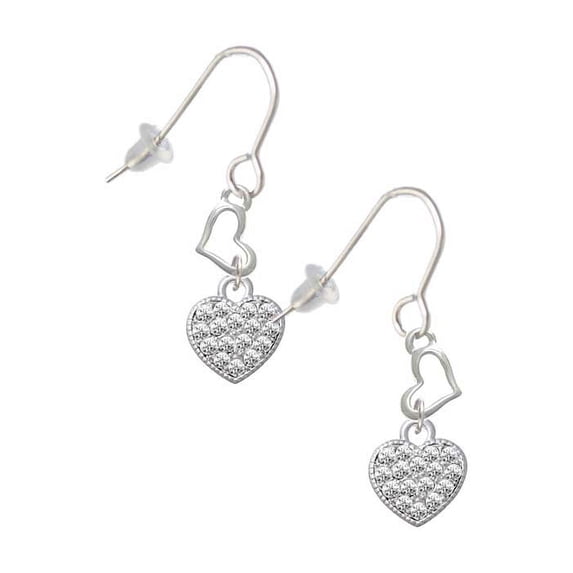 Silvertone Clear Crystal Heart Heart French Earrings