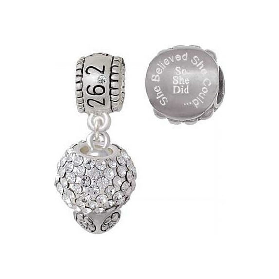 Silvertone Clear Crystal Sparkle Spinner 26.2 Marathon Run She Believed She Could Charm Beads (Set of 2)
