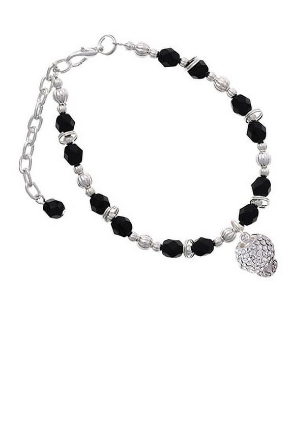 Silvertone Clear Crystal Sparkle Spinner Black Beaded Bracelet