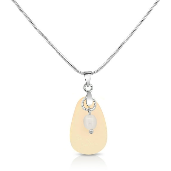 Silvertone, Clear, Yellow, Seaglass & Freshwater Pearl Pendant Necklace for Women by BESHEEK