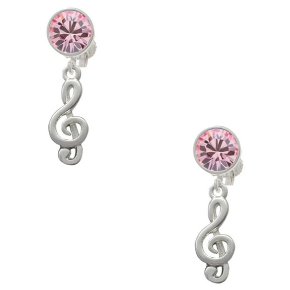 Delight Jewelry Silvertone Clef Pink Crystal Clip on Earrings