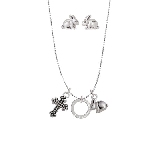 Silvertone Corinthians 13:4 Eternity Ring Silver Tone Cross and Bunny Necklace and Earrings Set