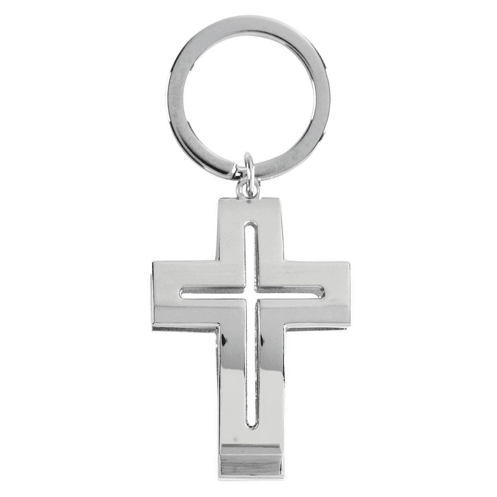 Silvertone Cross Cutout 2 x 1 Metal Novelty Keychain Accessory