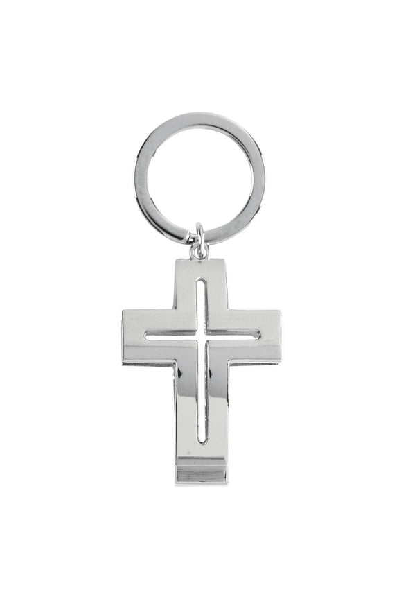 Silvertone Cross Cutout 2 x 1 Metal Novelty Keychain Accessory