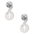 thumbnail image 1 of Silvertone Cross Silhouette Clear Crystal Clip On Earrings, 1 of 3