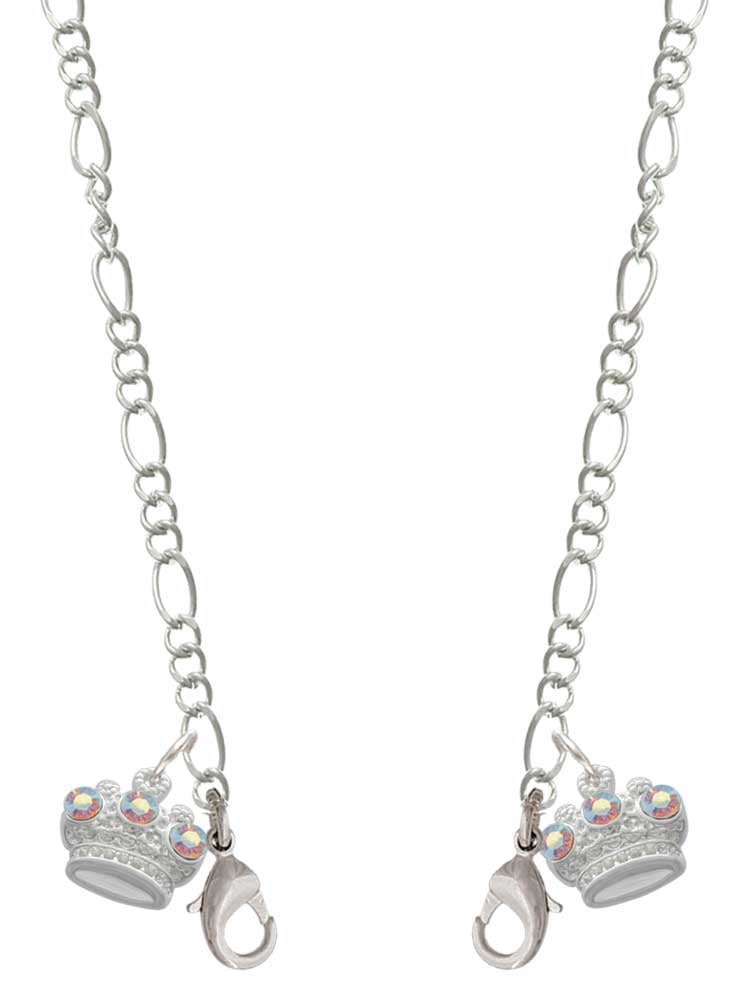 Silvertone Crown with 3 Clear AB Crystals Silvertone Face Mask Necklace