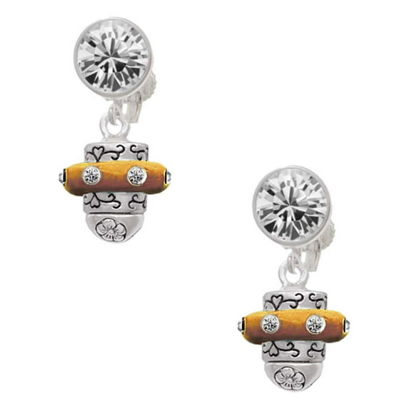 Silvertone Crystal Brown Spinner Clear Crystal Clip On Earrings