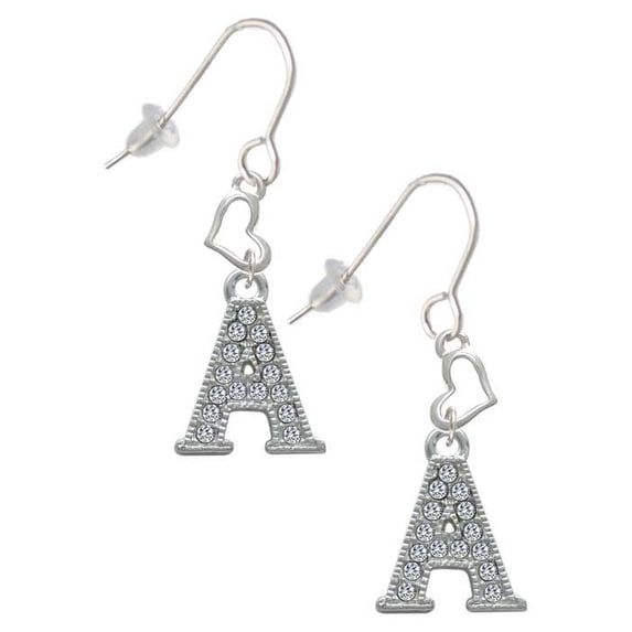 Silvertone Crystal Initial - A - Heart French Earrings