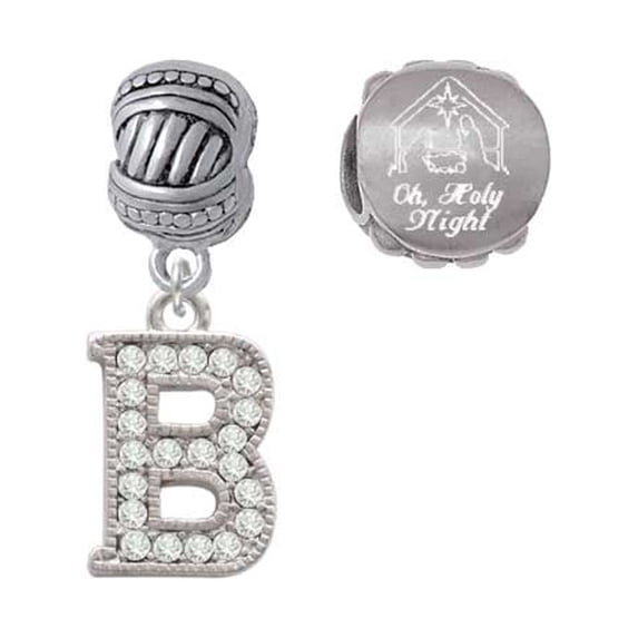 Silvertone Crystal Initial - B - Come Let us Adore Him Charm Beads (Set of 2)