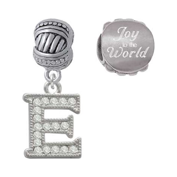 Silvertone Crystal Initial - E - Joy to the World Charm Beads (Set of 2)
