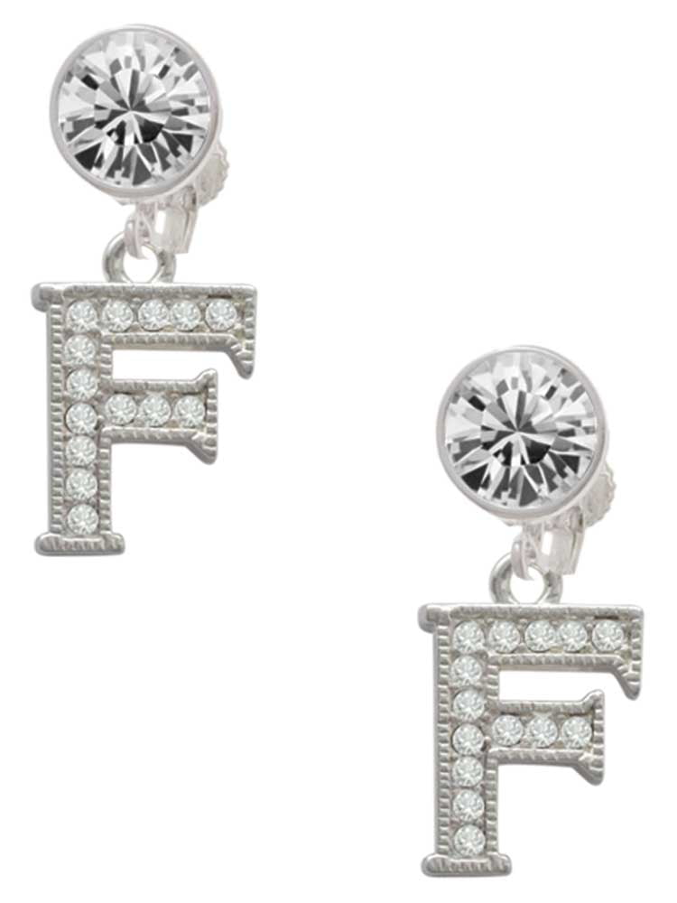 Silvertone Crystal Initial - F - Clear Crystal Clip On Earrings