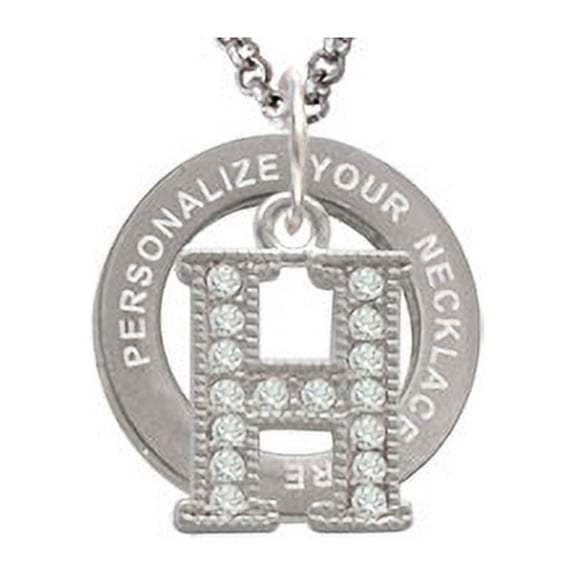 Silvertone Crystal Initial - H - Custom Engraved Affirmation Ring Necklace