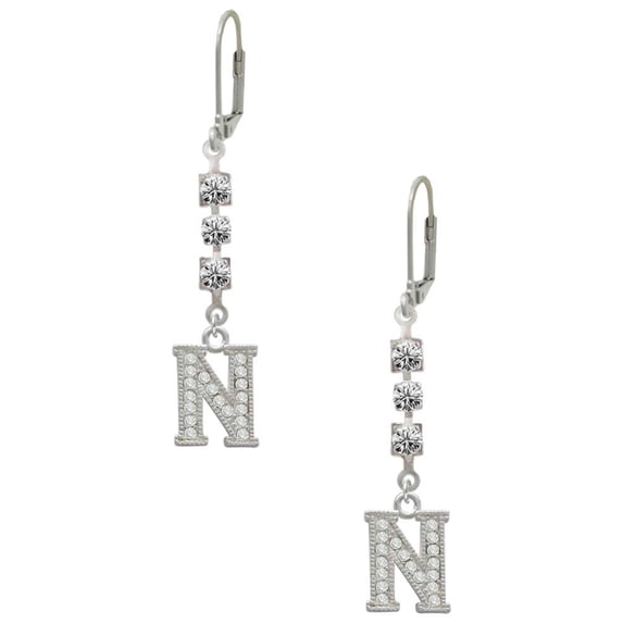 Silvertone Crystal Initial - N - Crystal Madison Leverback Earrings
