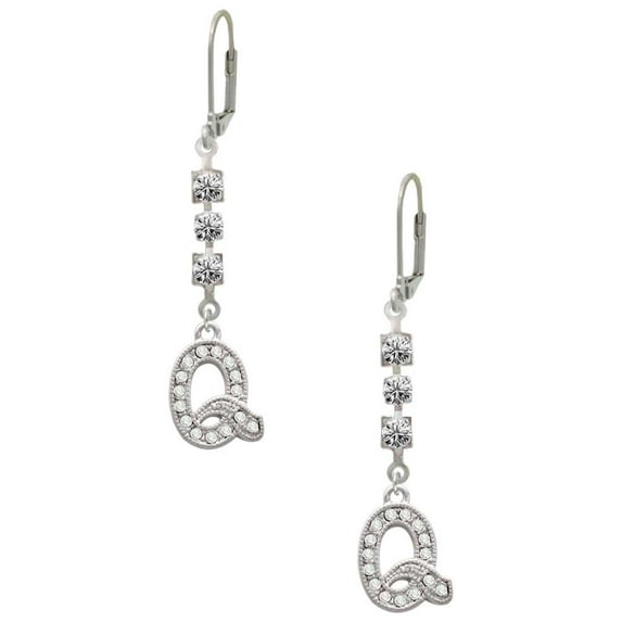 Silvertone Crystal Initial - Q - Crystal Madison Leverback Earrings