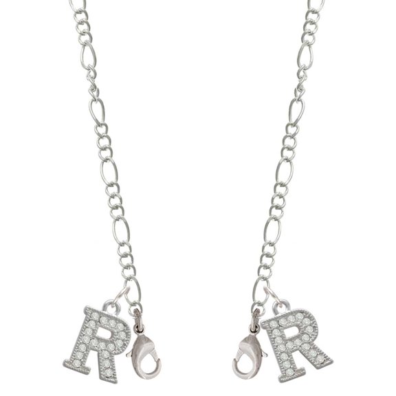 Silvertone Crystal Initial - R - Silvertone Face Mask Necklace