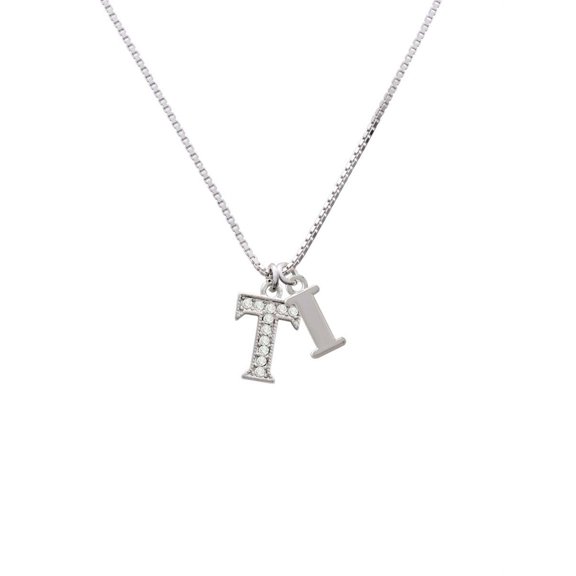 Silvertone Crystal Initial - T - I - Initial Necklace