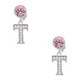 thumbnail image 1 of Delight Jewelry Silvertone Crystal Initial - T - Pink Crystal Clip on Earrings, 1 of 5