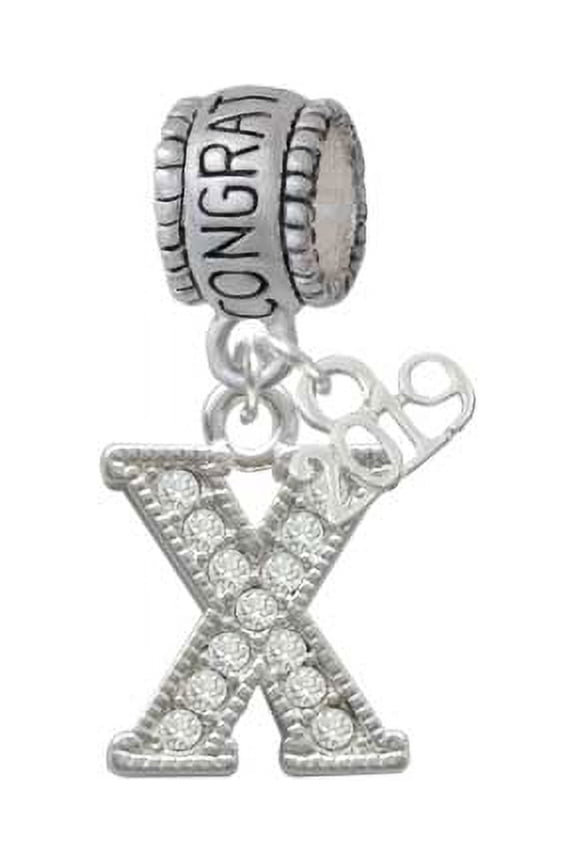 Silvertone Crystal Initial - X - 2019 Congraduations Charm Bead