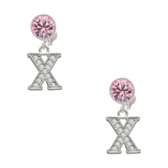 Delight Jewelry Silvertone Crystal Initial - X - Pink Crystal Clip on Earrings