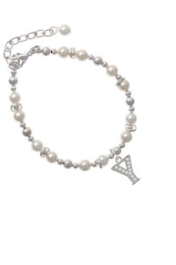 Silvertone Crystal Initial - Y - Imitation Pearl Beaded Bracelet