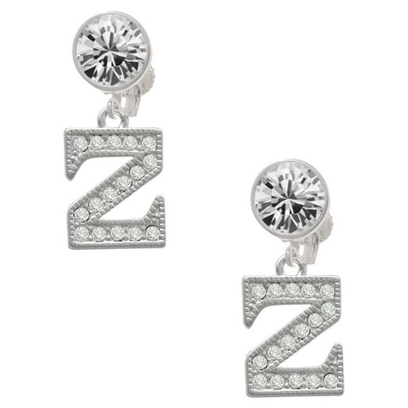 Silvertone Crystal Initial - Z - Clear Crystal Clip On Earrings