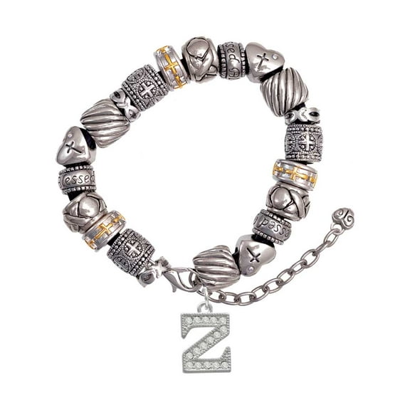 Silvertone Crystal Initial - Z - Silver Tone Christian Bead Bracelet