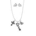 thumbnail image 1 of Silvertone Crystal Script ''Love'' Silver Tone Cross and Bunny Necklace and Earrings Set, 1 of 5