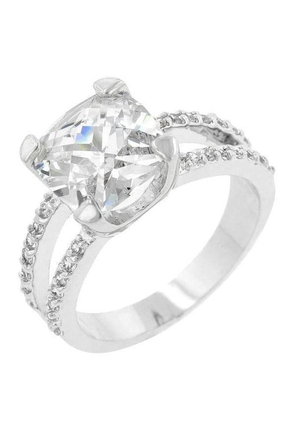 Silvertone Cushion-Cut Cubic Zirconia Split-Shank Engagement Ring