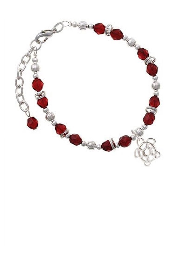Silvertone Cutout Sea Turtle Maroon Beaded Bracelet