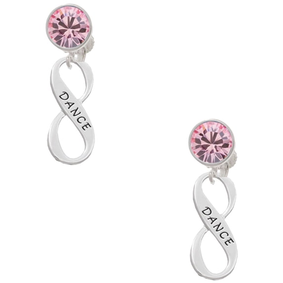 Delight Jewelry Silvertone Dance Infinity Sign Pink Crystal Clip on Earrings