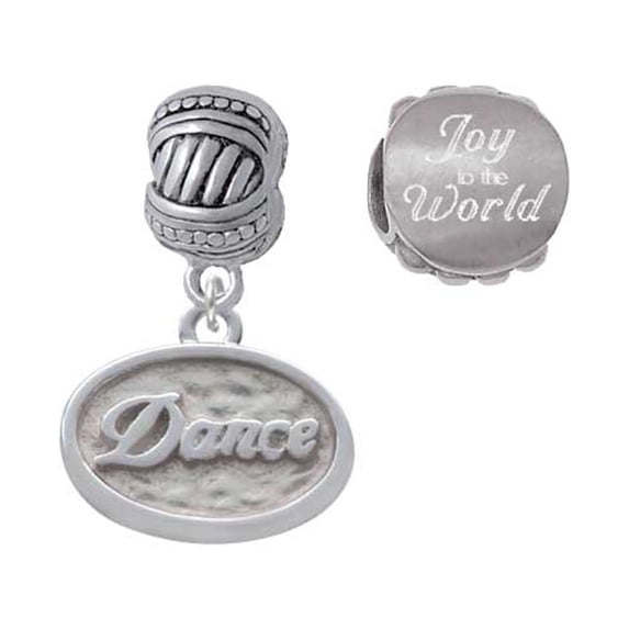 Silvertone Dance - Oval Seal Joy to the World Charm Beads (Set of 2)