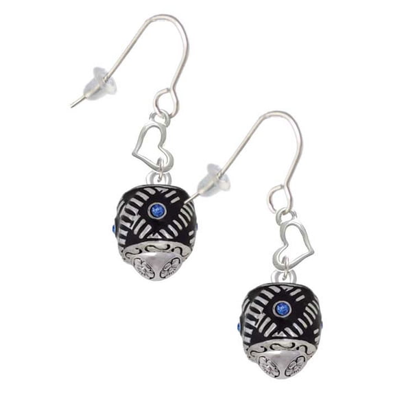 Silvertone Diagonal Banded Barrel with Blue Crystals Spinner Heart French Earrings