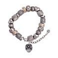 thumbnail image 1 of Silvertone Diagonal Banded Barrel with Pink Crystals Spinner Silver Tone Christian Bead Bracelet, 1 of 4